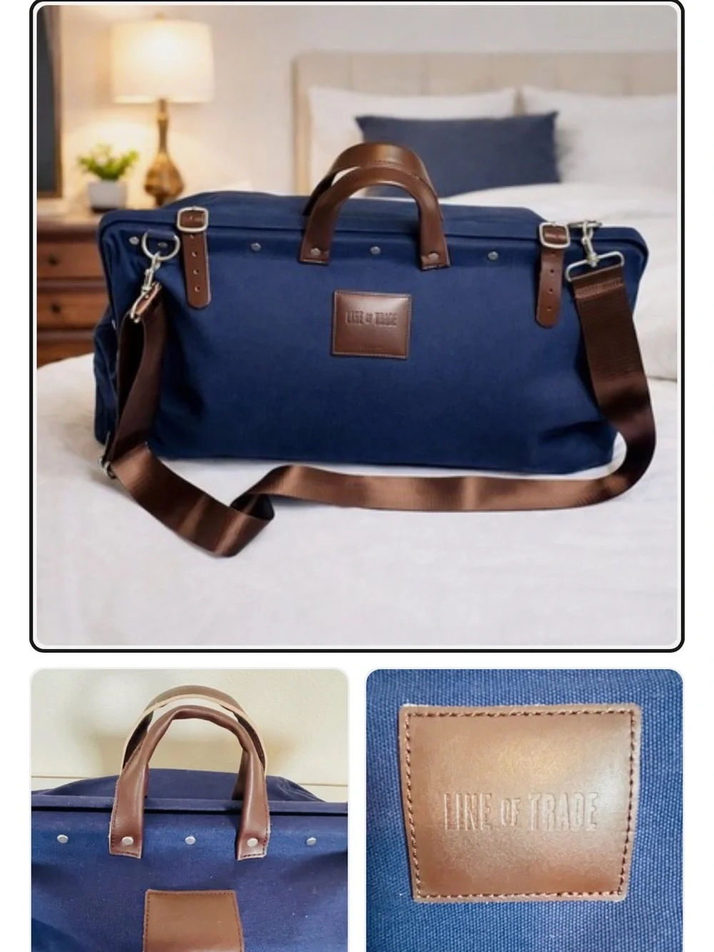 Line of Trade Leather-Trim Navy Weekender MENS Canvas Carry on travel  Bag
